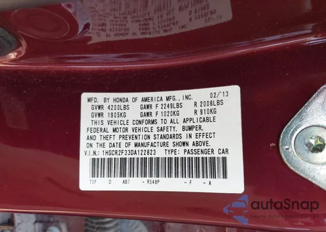 2013 Honda Accord Lx z USA, uszkodzony, nr VIN 1HGCR2F33DA122823